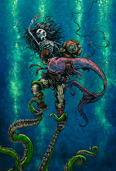 Skeleton Diver and Skeleton Mermaid by David Lozeau