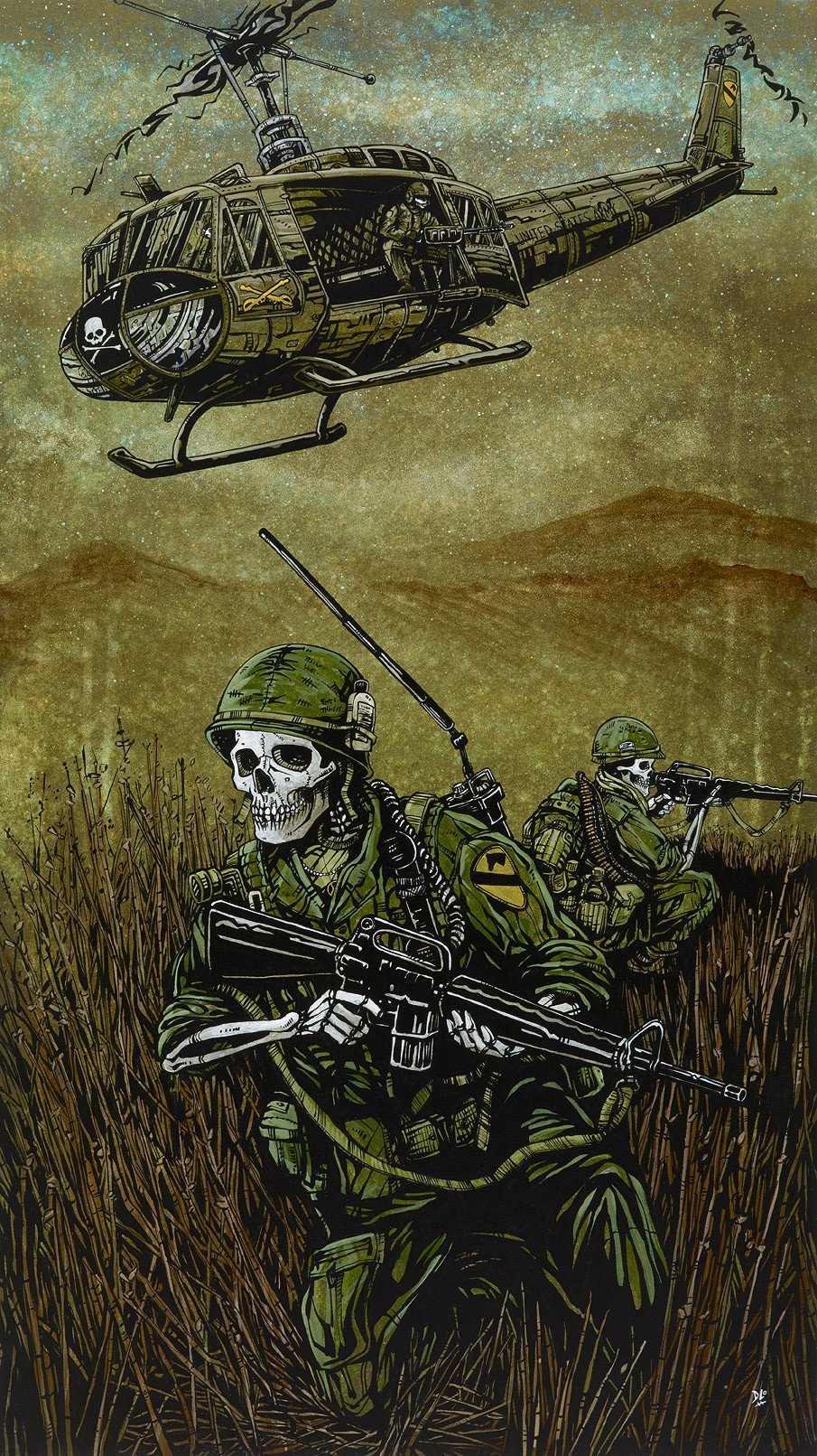 1st Air Cav by Day of the Dead Artist David Lozeau, Day of the Dead Art, Dia de los Muertos Art, Dia de los Muertos Artist
