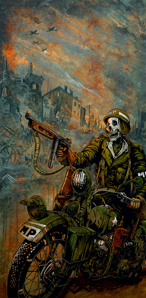 Charging to the Front by Day of the Dead Artist David Lozeau, Day of the Dead Art, Dia de los Muertos Art, Dia de los Muertos Artist