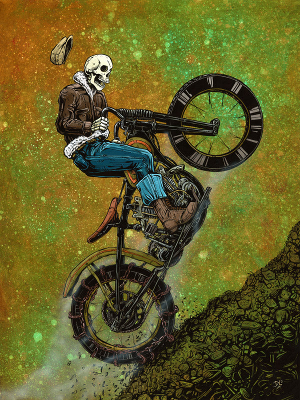 Harley Hillclimber by Day of the Dead Artist David Lozeau, Day of the Dead Art, Dia de los Muertos Art, Dia de los Muertos Artist