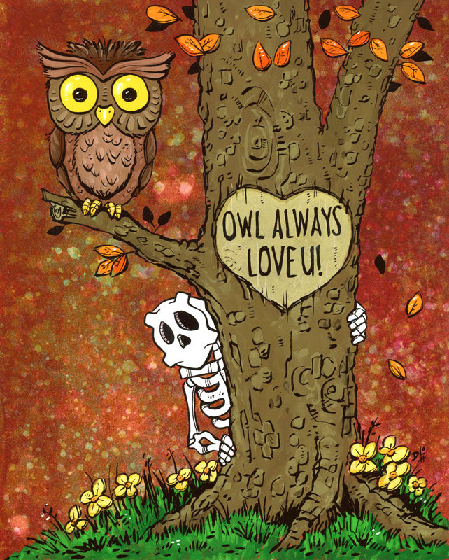 Owl Always Love U by Day of the Dead Artist David Lozeau, Day of the Dead Art, Dia de los Muertos Art, Dia de los Muertos Artist