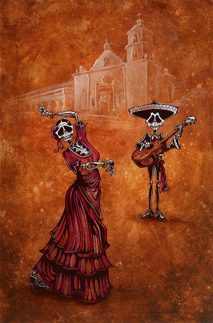Celebration of the Mission by Day of the Dead Artist David Lozeau, Day of the Dead Art, Dia de los Muertos Art, Dia de los Muertos Artist