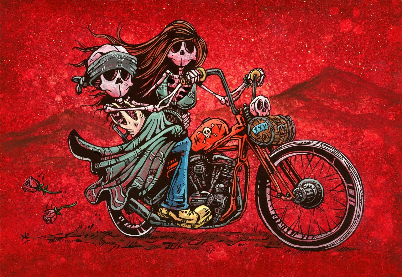 Cruisin' by Day of the Dead Artist David Lozeau, Day of the Dead Art, Dia de los Muertos Art, Dia de los Muertos Artist