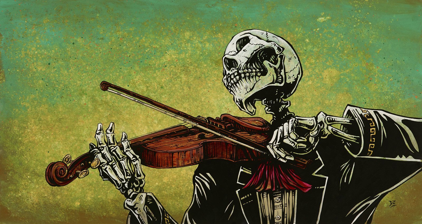 El Violinista by Day of the Dead Artist David Lozeau, Day of the Dead Art, Dia de los Muertos Art, Dia de los Muertos Artist