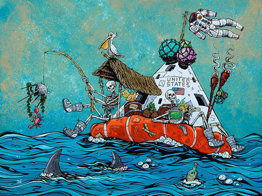 Fishin' Mission by Day of the Dead Artist David Lozeau, Day of the Dead Art, Dia de los Muertos Art, Dia de los Muertos Artist