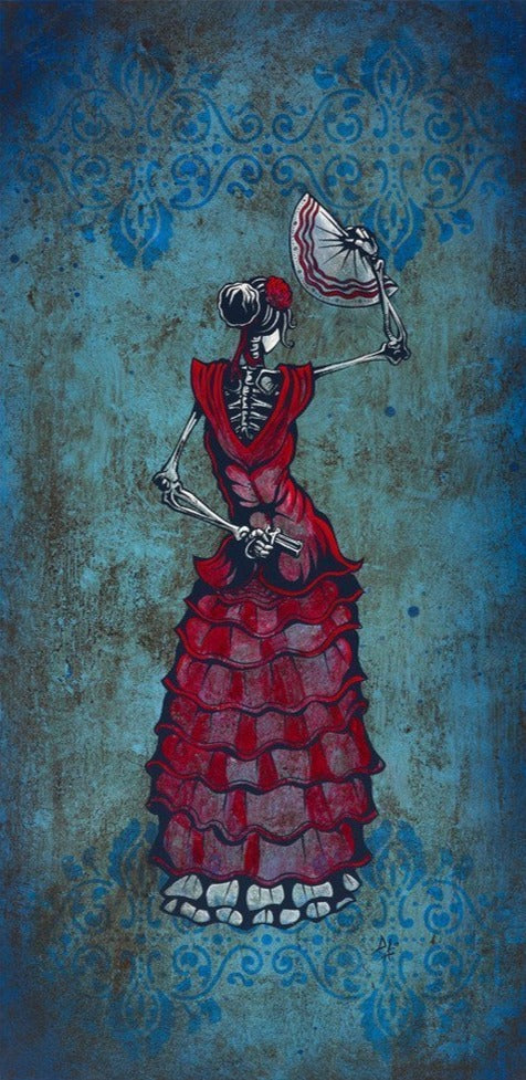 Flamenco Peligroso by Day of the Dead Artist David Lozeau, Day of the Dead Art, Dia de los Muertos Art, Dia de los Muertos Artist