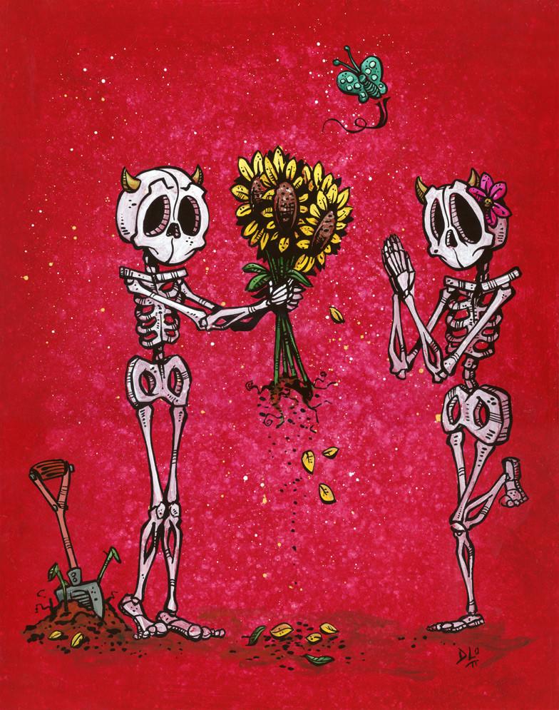 Flowers for You by Day of the Dead Artist David Lozeau, Day of the Dead Art, Dia de los Muertos Art, Dia de los Muertos Artist