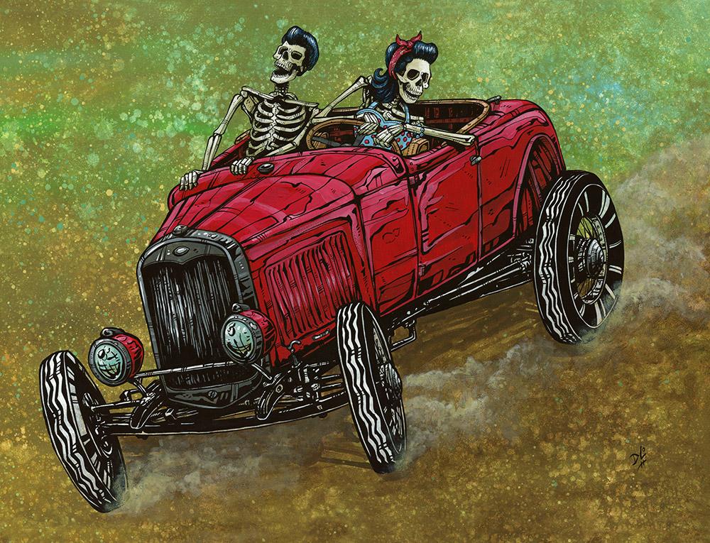 Hell on Wheels by Day of the Dead Artist David Lozeau, Day of the Dead Art, Dia de los Muertos Art, Dia de los Muertos Artist