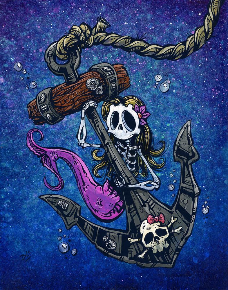 La Sirena by Day of the Dead Artist David Lozeau, Day of the Dead Art, Dia de los Muertos Art, Dia de los Muertos Artist