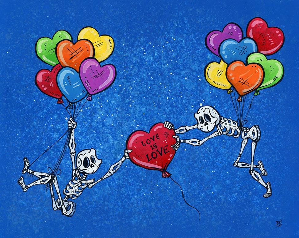 Love Is Love by Day of the Dead Artist David Lozeau, Day of the Dead Art, Dia de los Muertos Art, Dia de los Muertos Artist