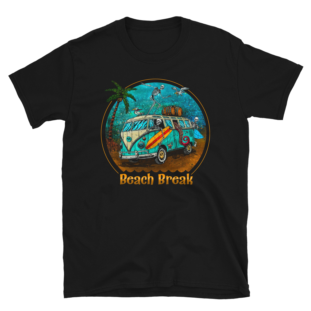 Beach Break Shirt by Day of the Dead Artist David Lozeau, Day of the Dead Art, Dia de los Muertos Art, Dia de los Muertos Artist