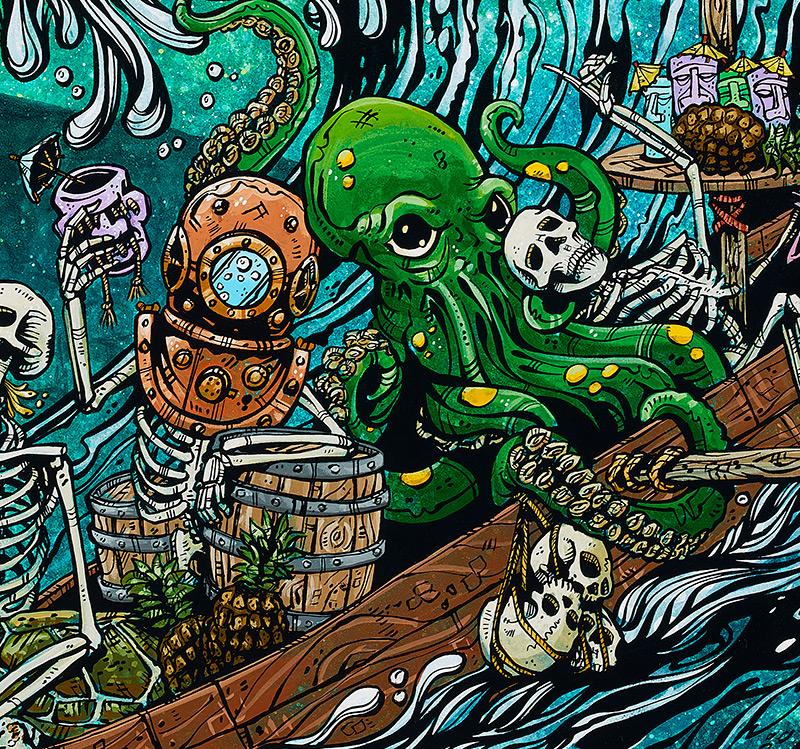 Party Barge by Day of the Dead Artist David Lozeau, Day of the Dead Art, Dia de los Muertos Art, Dia de los Muertos Artist