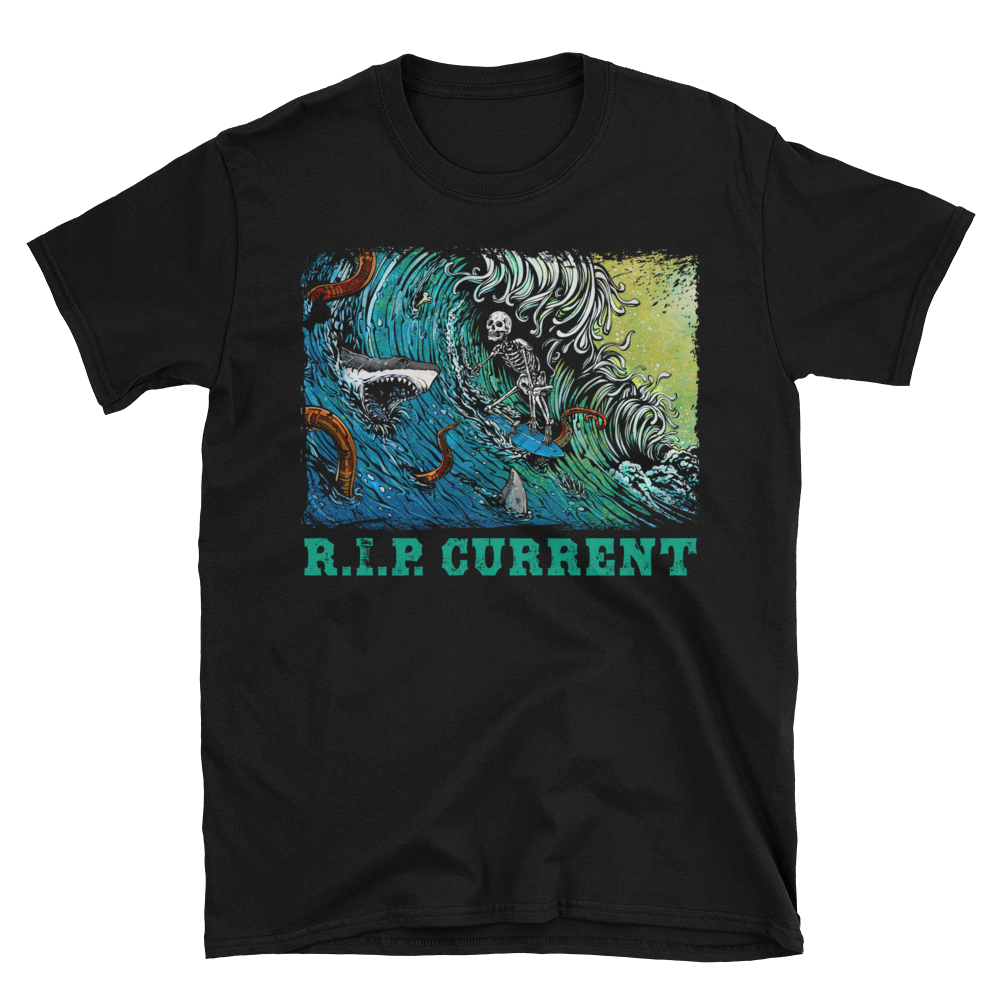 R.I.P. Current Shirt by Day of the Dead Artist David Lozeau, Day of the Dead Art, Dia de los Muertos Art, Dia de los Muertos Artist