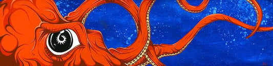 Underwater Curiosity Orange by Day of the Dead Artist David Lozeau, Day of the Dead Art, Dia de los Muertos Art, Dia de los Muertos Artist