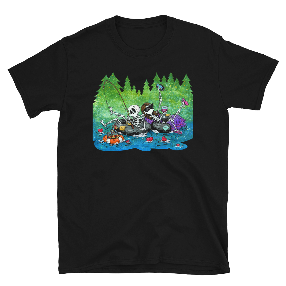 Two for Tubing Shirt by Day of the Dead Artist David Lozeau, Day of the Dead Art, Dia de los Muertos Art, Dia de los Muertos Artist