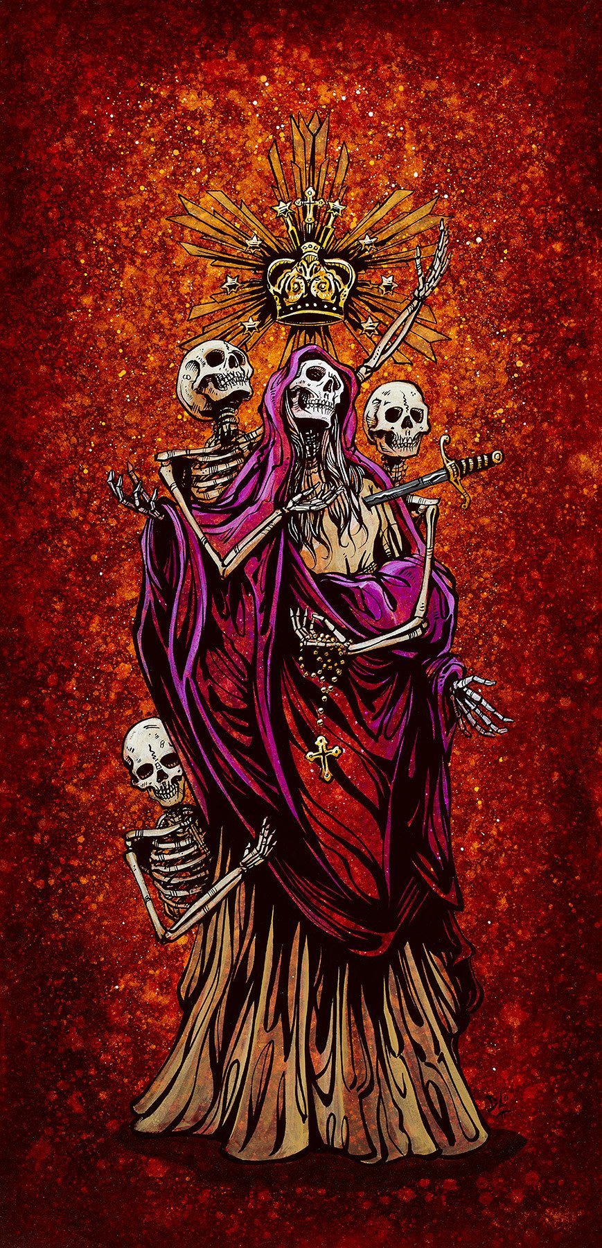 Veneration of Mary by Day of the Dead Artist David Lozeau, Day of the Dead Art, Dia de los Muertos Art, Dia de los Muertos Artist