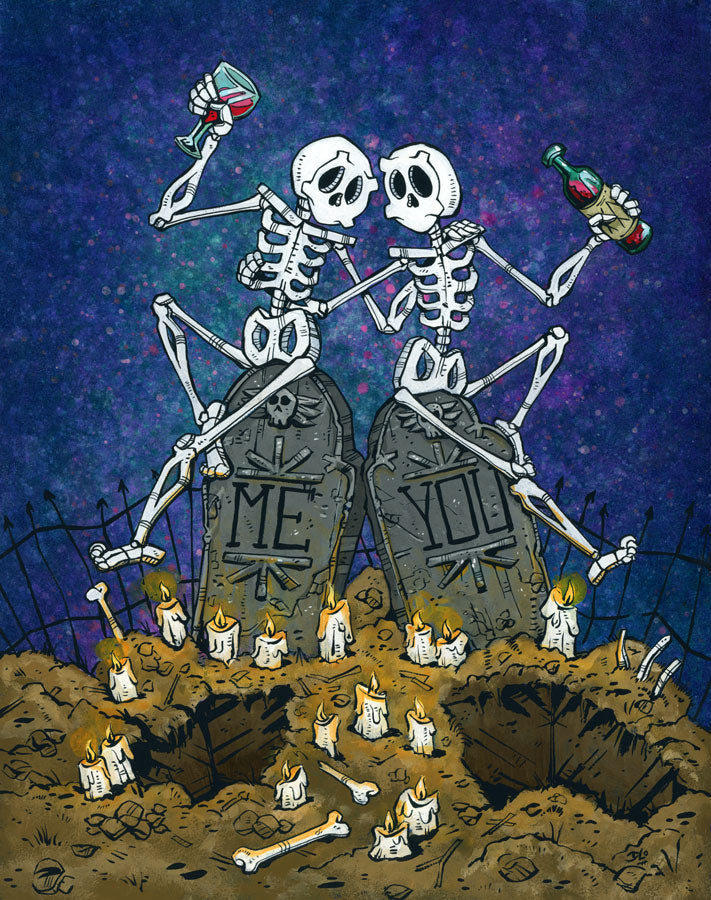 Drunk Skeletons at Grave by David Lozeau