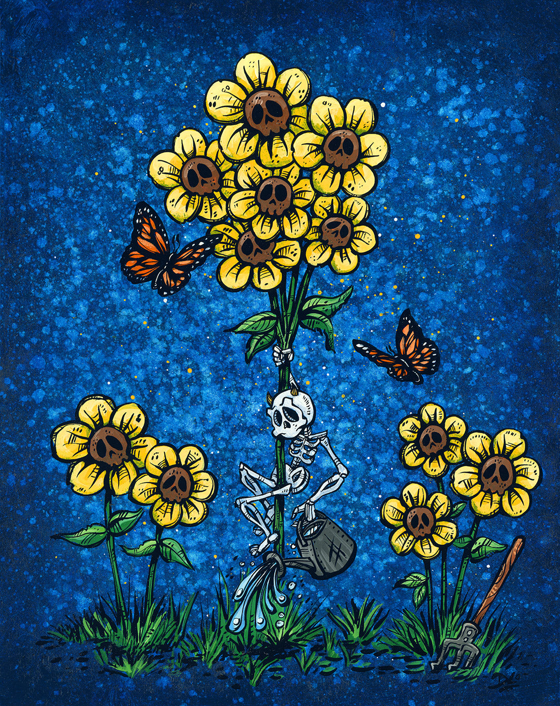 Skeleton with Skull Daisy by David Lozeau