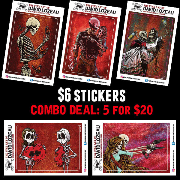 Stickers by Day of the Dead Artist David Lozeau, Day of the Dead Art, Dia de los Muertos Art, Dia de los Muertos Artist