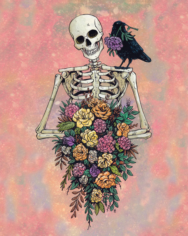 Ethereal Skeleton and Crow Art by Day of the Dead Artist David Lozeau