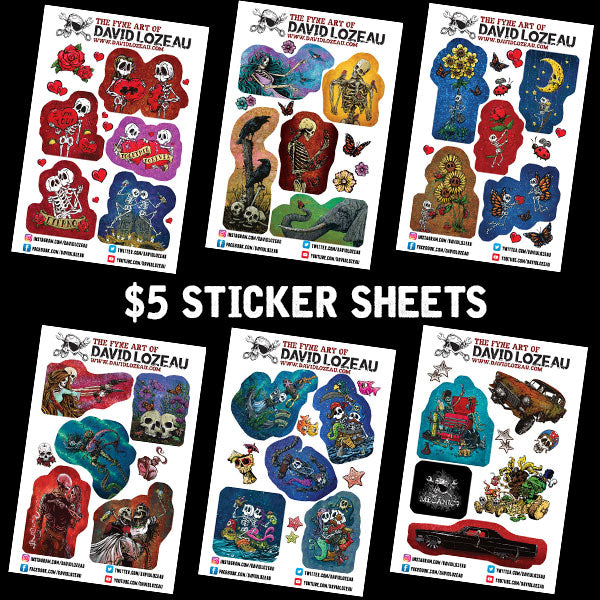 Sticker Sheets by Day of the Dead Artist David Lozeau, Day of the Dead Art, Dia de los Muertos Art, Dia de los Muertos Artist