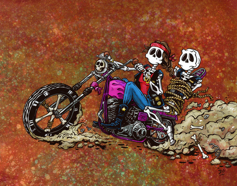 Big Bad Moto Mama by Day of the Dead Artist David Lozeau, Day of the Dead Art, Dia de los Muertos Art, Dia de los Muertos Artist