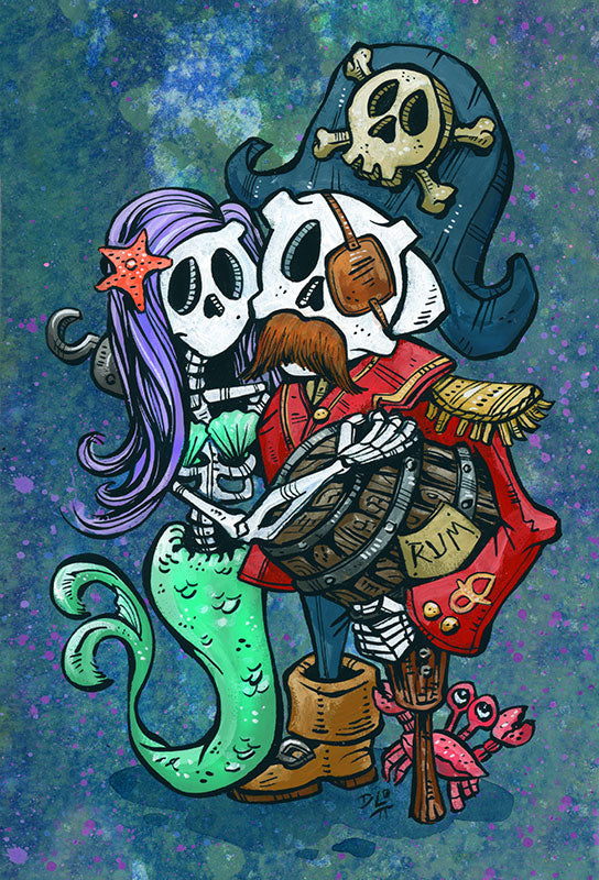 Captain and Teal by Day of the Dead Artist David Lozeau, Day of the Dead Art, Dia de los Muertos Art, Dia de los Muertos Artist