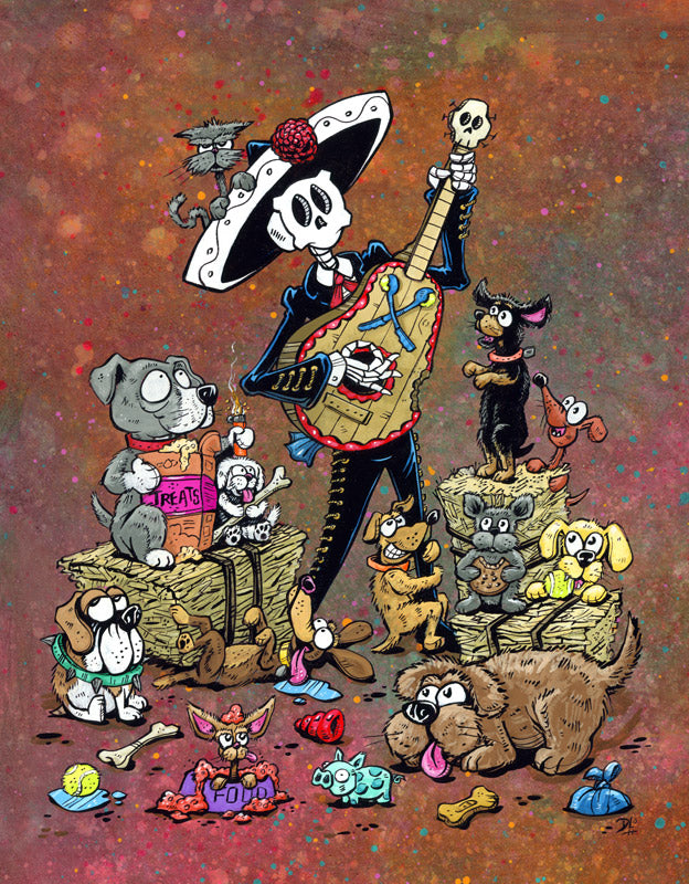 Doggie Ditty by Day of the Dead Artist David Lozeau, Day of the Dead Art, Dia de los Muertos Art, Dia de los Muertos Artist