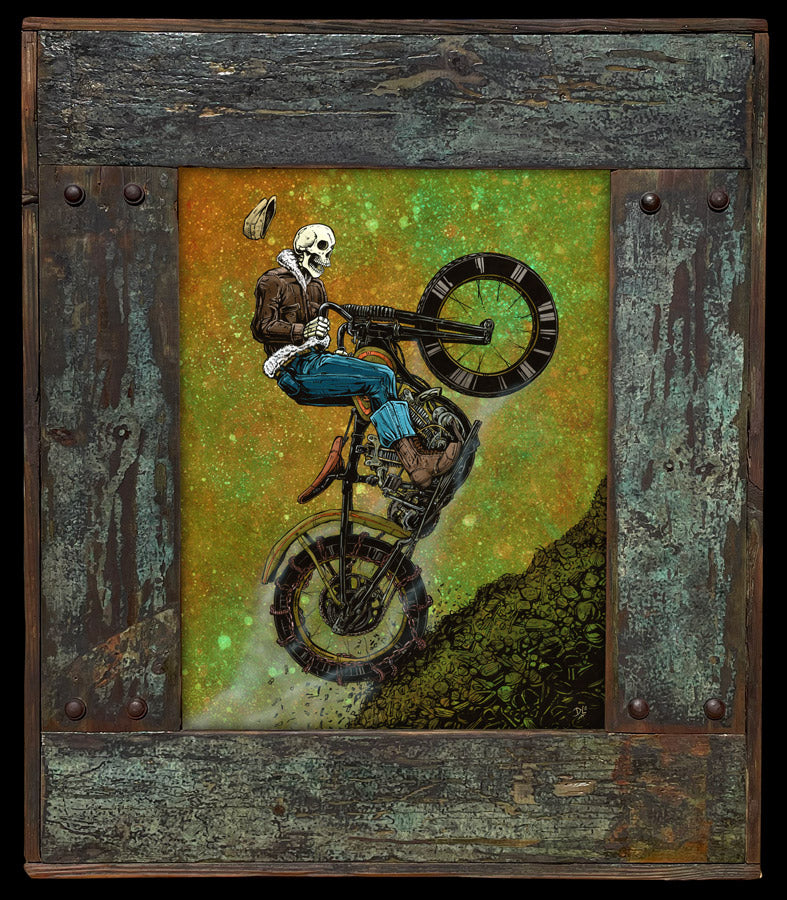 Harley Hillclimber by Day of the Dead Artist David Lozeau, Day of the Dead Art, Dia de los Muertos Art, Dia de los Muertos Artist