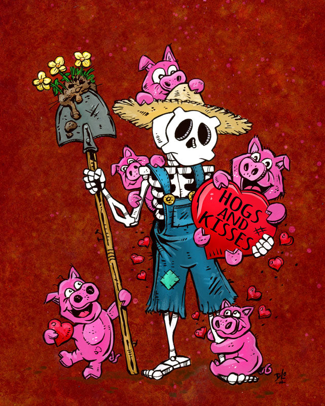 Hogs and Kisses by Day of the Dead Artist David Lozeau, Day of the Dead Art, Dia de los Muertos Art, Dia de los Muertos Artist