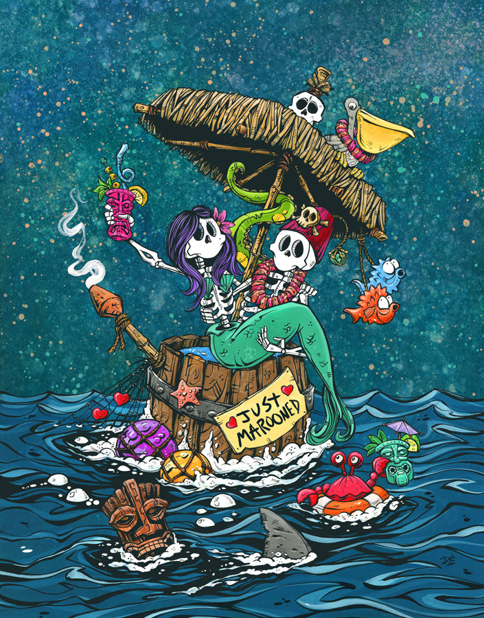 Just Marooned by Day of the Dead Artist David Lozeau, Day of the Dead Art, Dia de los Muertos Art, Dia de los Muertos Artist