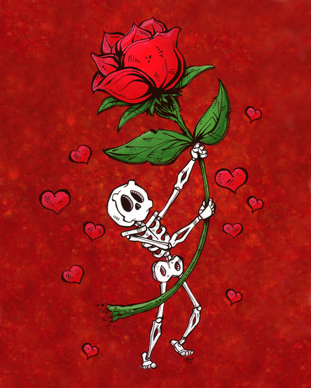 Love is in Bloom by Day of the Dead Artist David Lozeau, Day of the Dead Art, Dia de los Muertos Art, Dia de los Muertos Artist
