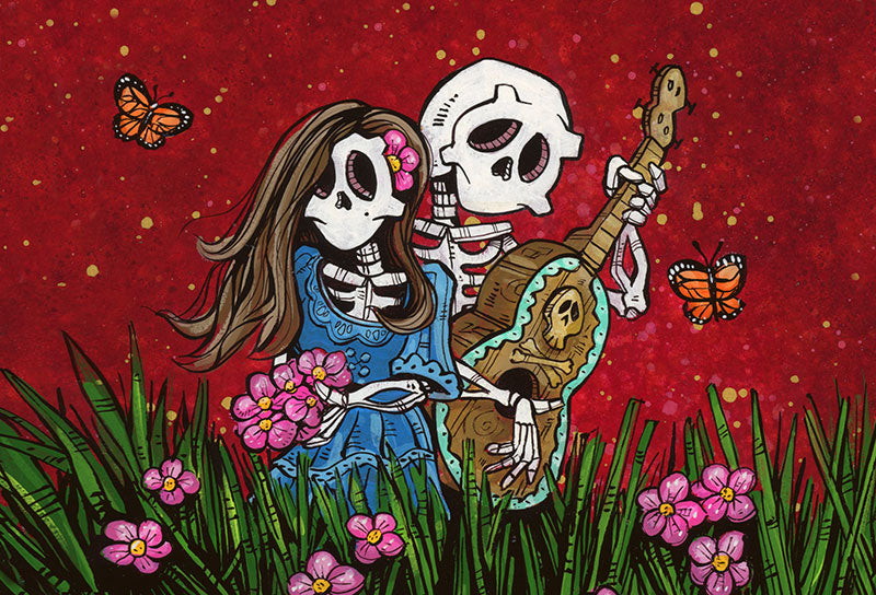 Meadow Melody by Day of the Dead Artist David Lozeau, Day of the Dead Art, Dia de los Muertos Art, Dia de los Muertos Artist