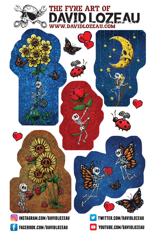 Sticker Sheets by Day of the Dead Artist David Lozeau, Day of the Dead Art, Dia de los Muertos Art, Dia de los Muertos Artist