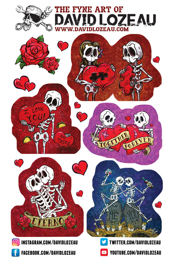 Sticker Sheets by Day of the Dead Artist David Lozeau, Day of the Dead Art, Dia de los Muertos Art, Dia de los Muertos Artist