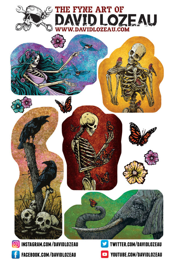 Sticker Sheets by Day of the Dead Artist David Lozeau, Day of the Dead Art, Dia de los Muertos Art, Dia de los Muertos Artist