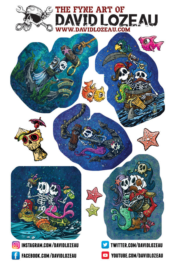 Sticker Sheets by Day of the Dead Artist David Lozeau, Day of the Dead Art, Dia de los Muertos Art, Dia de los Muertos Artist