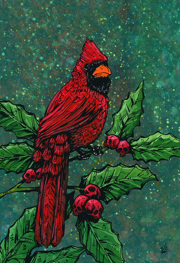 The Cardinal by Day of the Dead Artist David Lozeau, Day of the Dead Art, Dia de los Muertos Art, Dia de los Muertos Artist