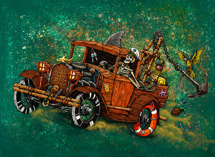 Tiki Towing by Day of the Dead Artist David Lozeau, Day of the Dead Art, Dia de los Muertos Art, Dia de los Muertos Artist