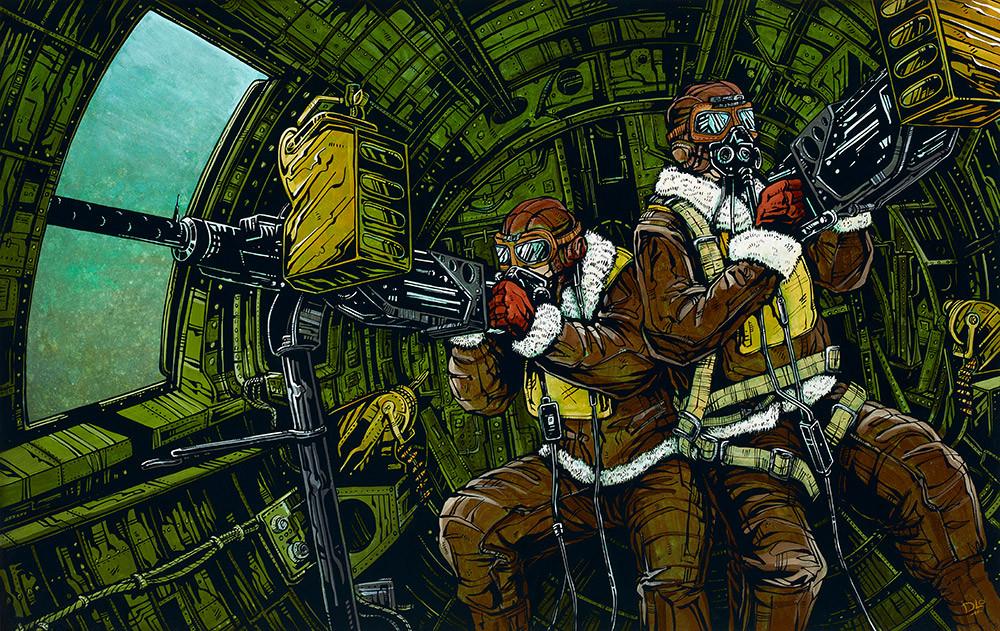 B-17 Waist Gunners by Day of the Dead Artist David Lozeau, Day of the Dead Art, Dia de los Muertos Art, Dia de los Muertos Artist