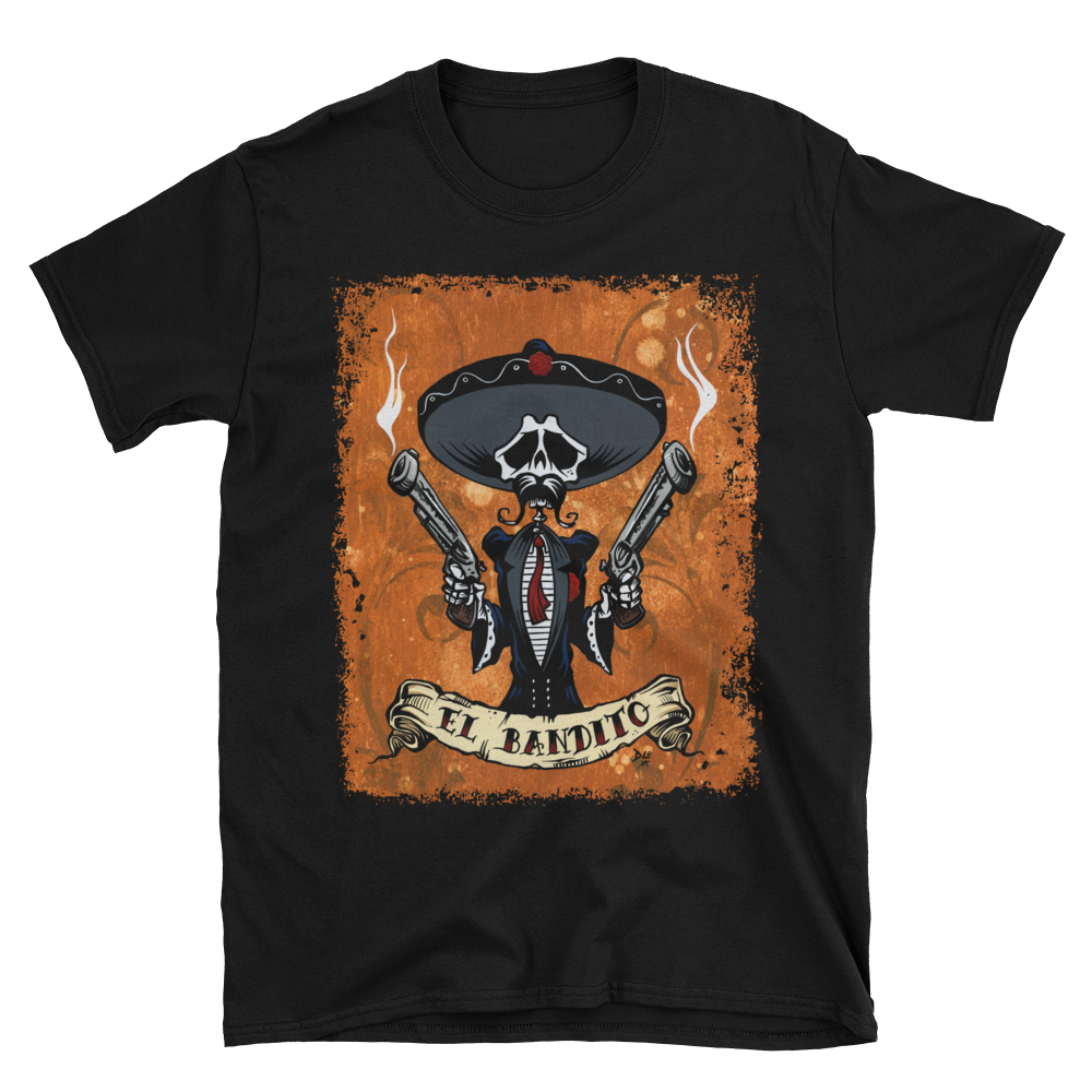 Bandito Shirt by Day of the Dead Artist David Lozeau, Day of the Dead Art, Dia de los Muertos Art, Dia de los Muertos Artist