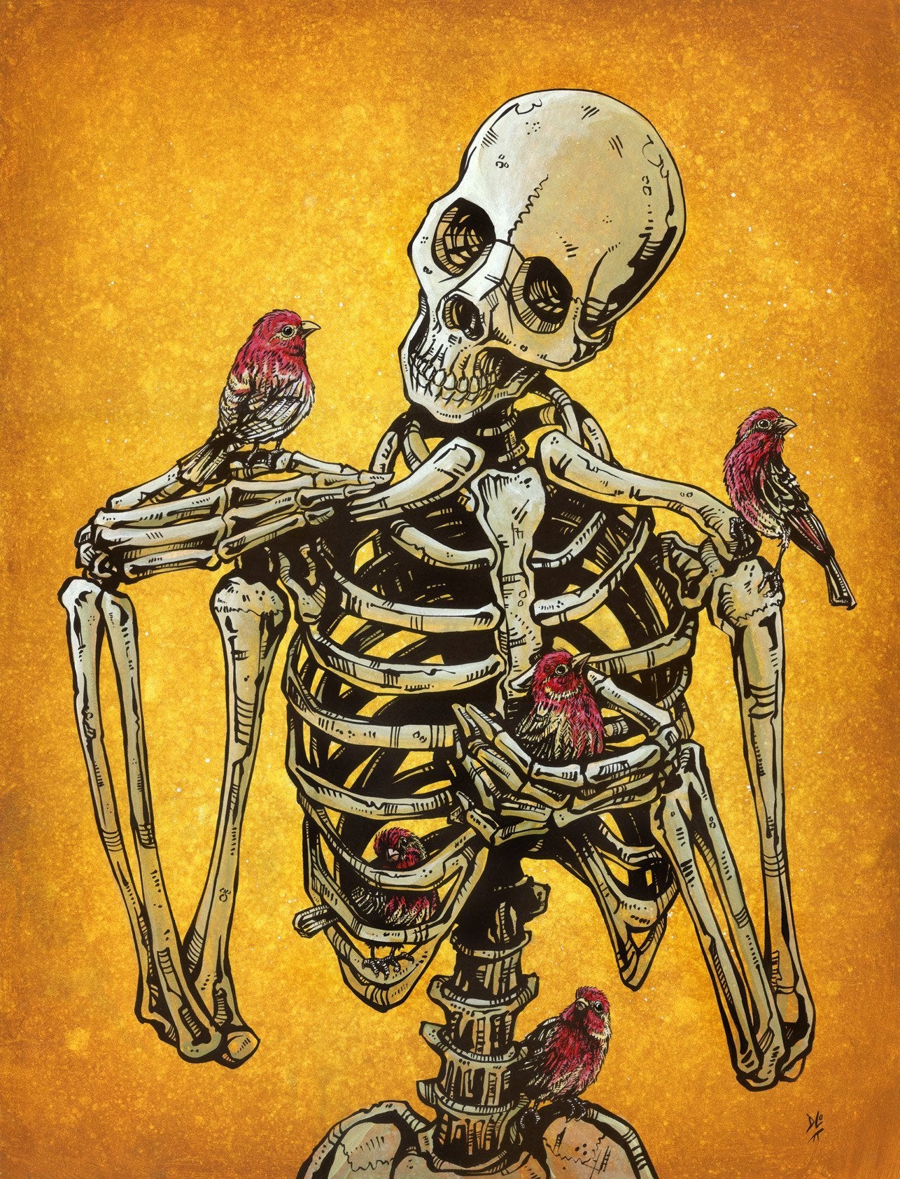 Birds of a Feather by Day of the Dead Artist David Lozeau, Day of the Dead Art, Dia de los Muertos Art, Dia de los Muertos Artist