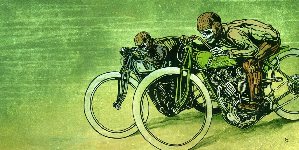 Board Track Racers by Day of the Dead Artist David Lozeau, Day of the Dead Art, Dia de los Muertos Art, Dia de los Muertos Artist