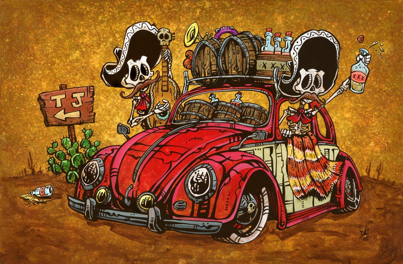 Border Bug by Day of the Dead Artist David Lozeau, Day of the Dead Art, Dia de los Muertos Art, Dia de los Muertos Artist