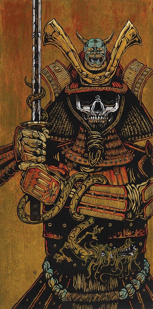 By the Sword of the Samurai by Day of the Dead Artist David Lozeau, Day of the Dead Art, Dia de los Muertos Art, Dia de los Muertos Artist