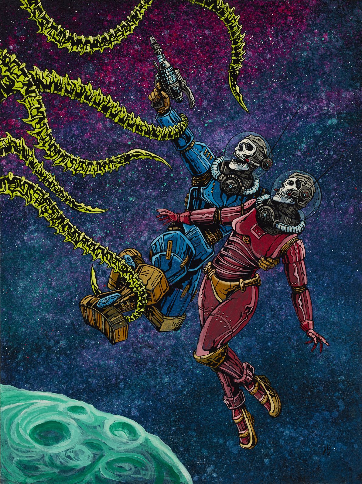 Clash in the Cosmos by Day of the Dead Artist David Lozeau, Day of the Dead Art, Dia de los Muertos Art, Dia de los Muertos Artist