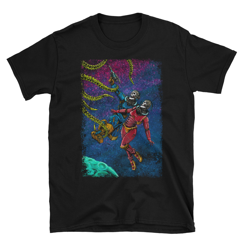 Clash in the Cosmos Shirt by Day of the Dead Artist David Lozeau, Day of the Dead Art, Dia de los Muertos Art, Dia de los Muertos Artist