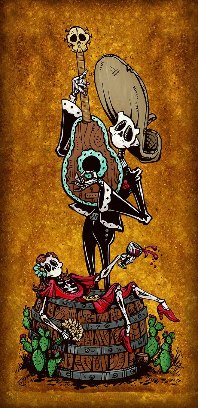 Date Night by Day of the Dead Artist David Lozeau, Day of the Dead Art, Dia de los Muertos Art, Dia de los Muertos Artist