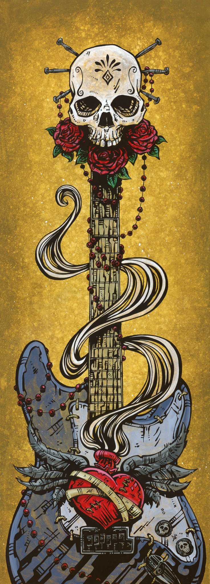 Day of the Dead Strat by Day of the Dead Artist David Lozeau, Day of the Dead Art, Dia de los Muertos Art, Dia de los Muertos Artist