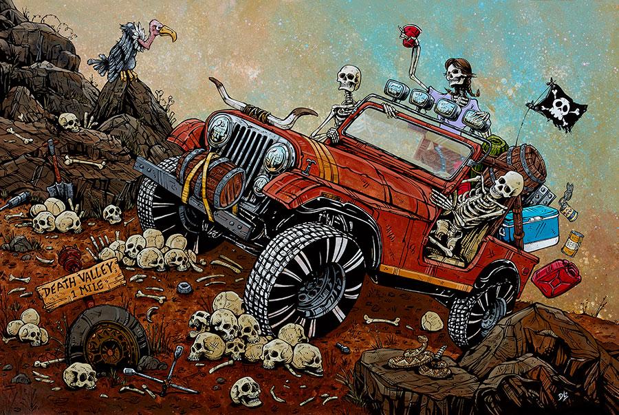 Death Valley by Day of the Dead Artist David Lozeau, Day of the Dead Art, Dia de los Muertos Art, Dia de los Muertos Artist
